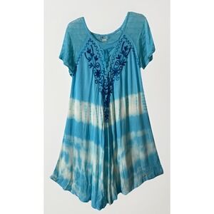 Cute Options Teal Blue Embroidered Light Flowy Cover Up Dress Women's Large
